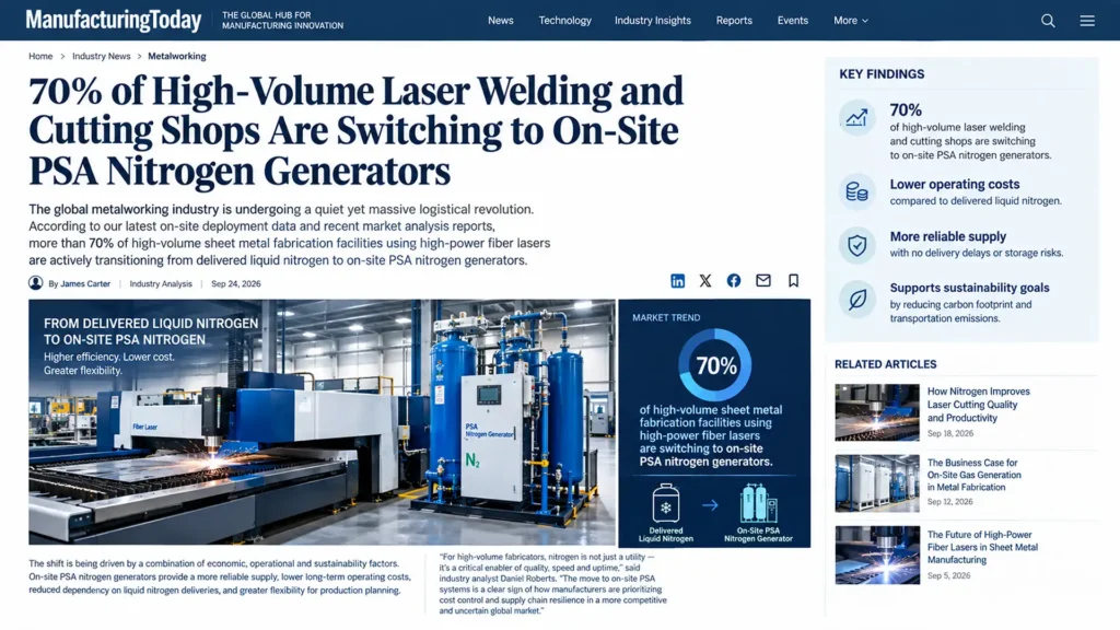 laser welding and cutting shops switching to nitrogen generators