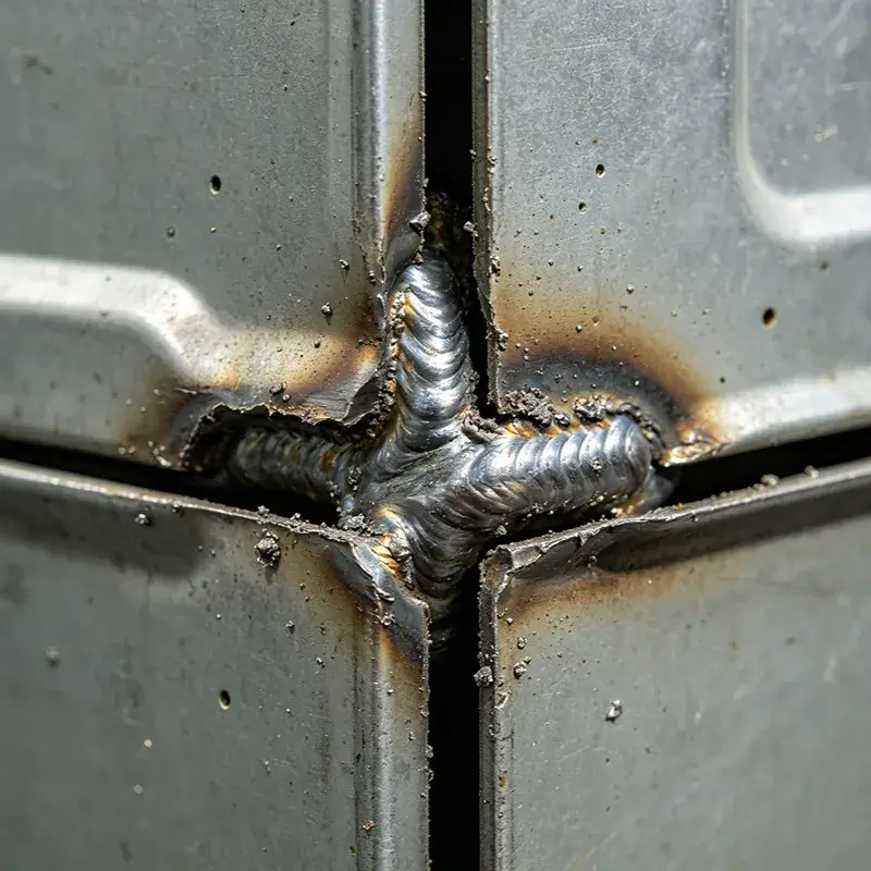 Poor MIG weld on an electrical enclosure causing thermal warping and IP rating failure