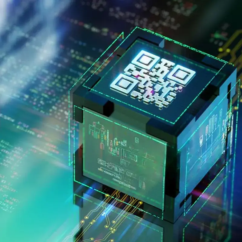 UV laser marking QR codes and serial numbers on semiconductor chips and PCBs