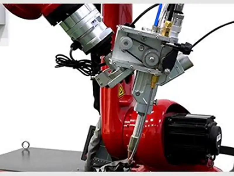 JCT 140-degree rotating flange connection enabling 360-degree continuous fiber cable rotation for robotic welding.