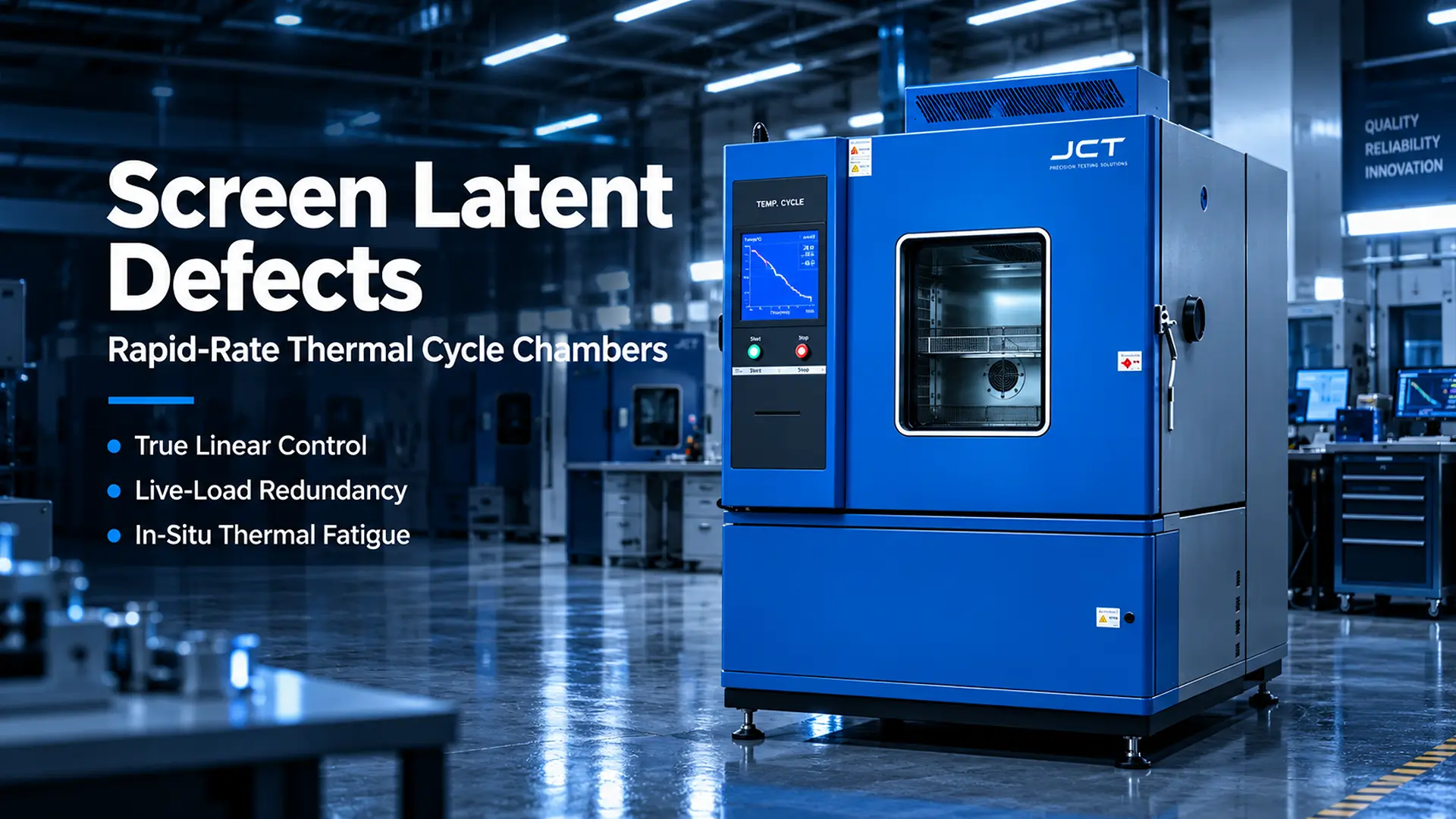 Rapid-rate thermal cycle chamber performing Environmental Stress Screening (ESS) to expose latent manufacturing defects